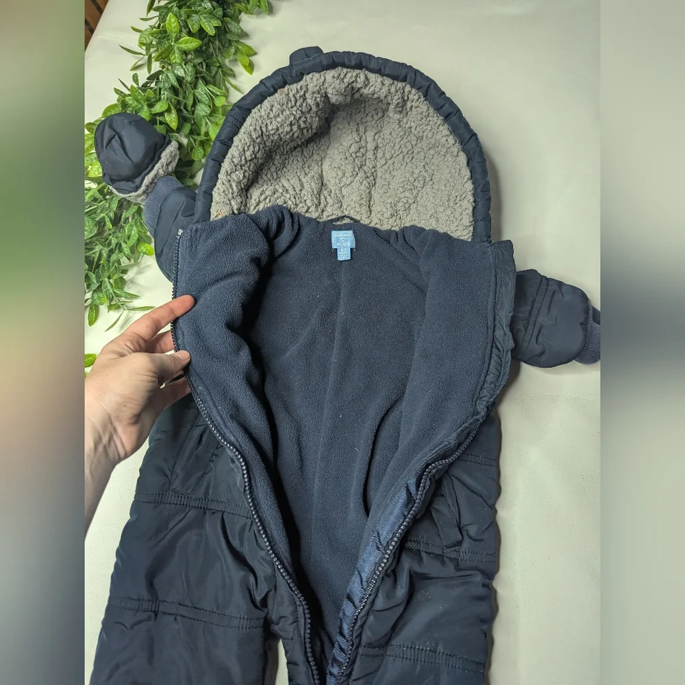 The children's place Warm Winter Bunting Size 6-9 Months Navy Blue With Mittens